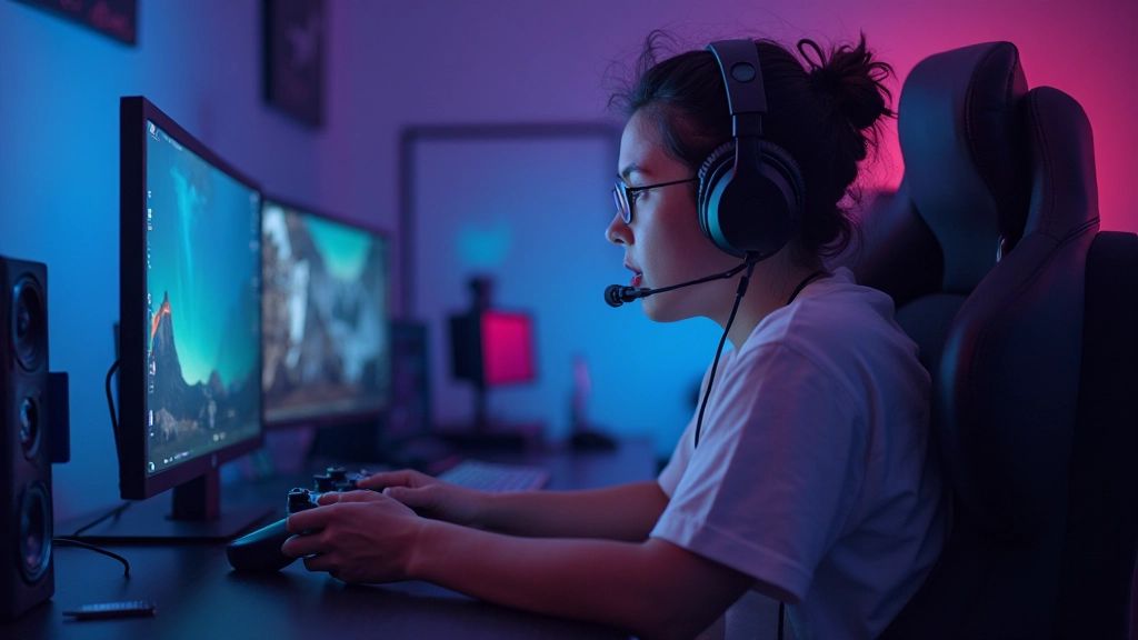 Gamer mit Gaming-Headset spielt Videospiel am Computer