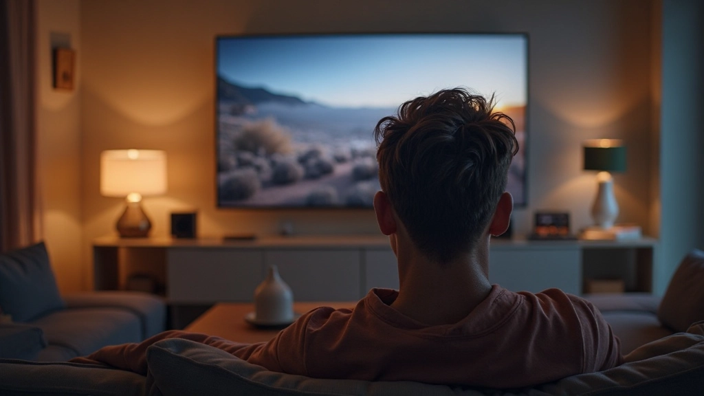 Person browst Social Media auf Smartphone mit ansprechenden Inhalten, modernes digitales Interface, farbenfrohe Darstellung